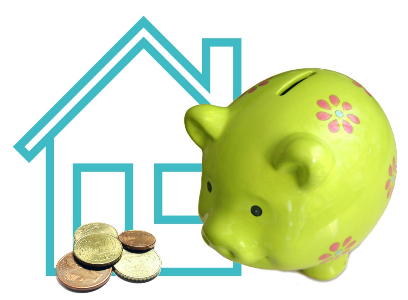 Huis met spaarvarken en geld