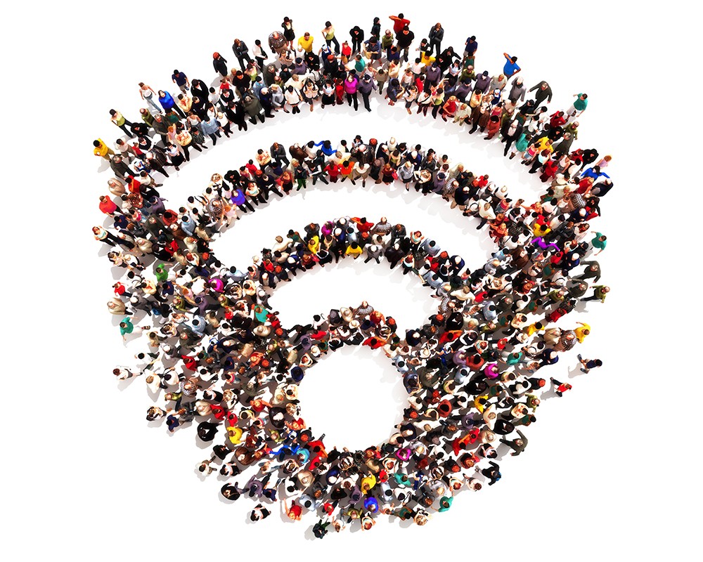 Mensen vormen wifi icoontje