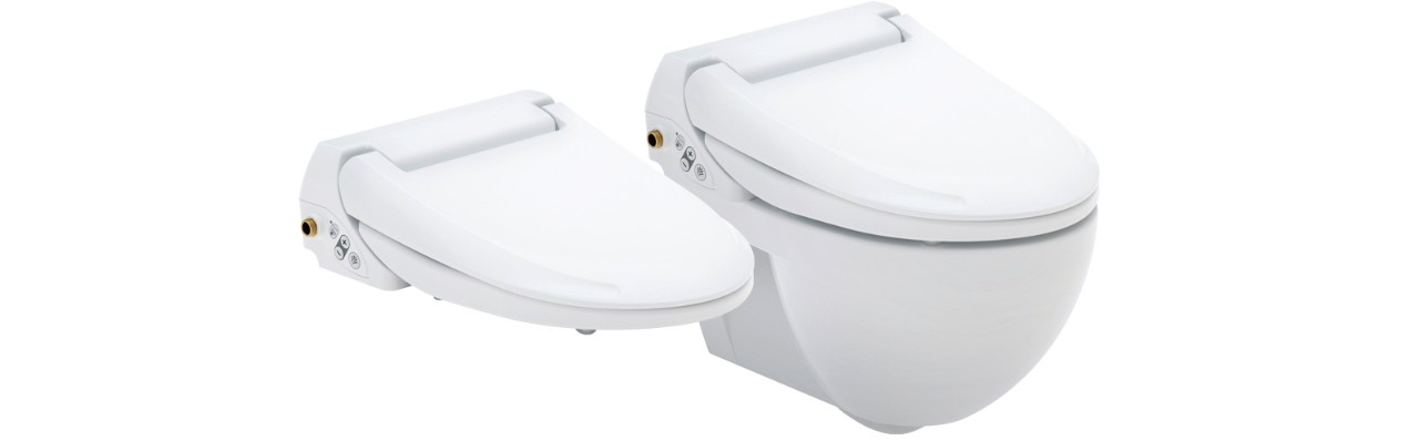 Douchetoilet compleet (rechts) en douchetoilet als opzetzitting (links) Compleet douchetoilet of een opzetzitting