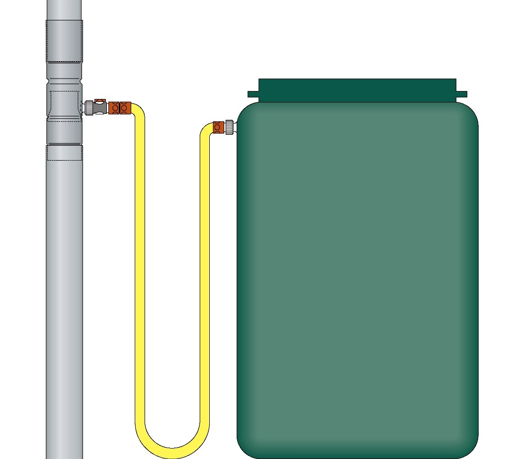 Schematische weergave RHEINZINK regenwateropvang met Gardena-aansluiting