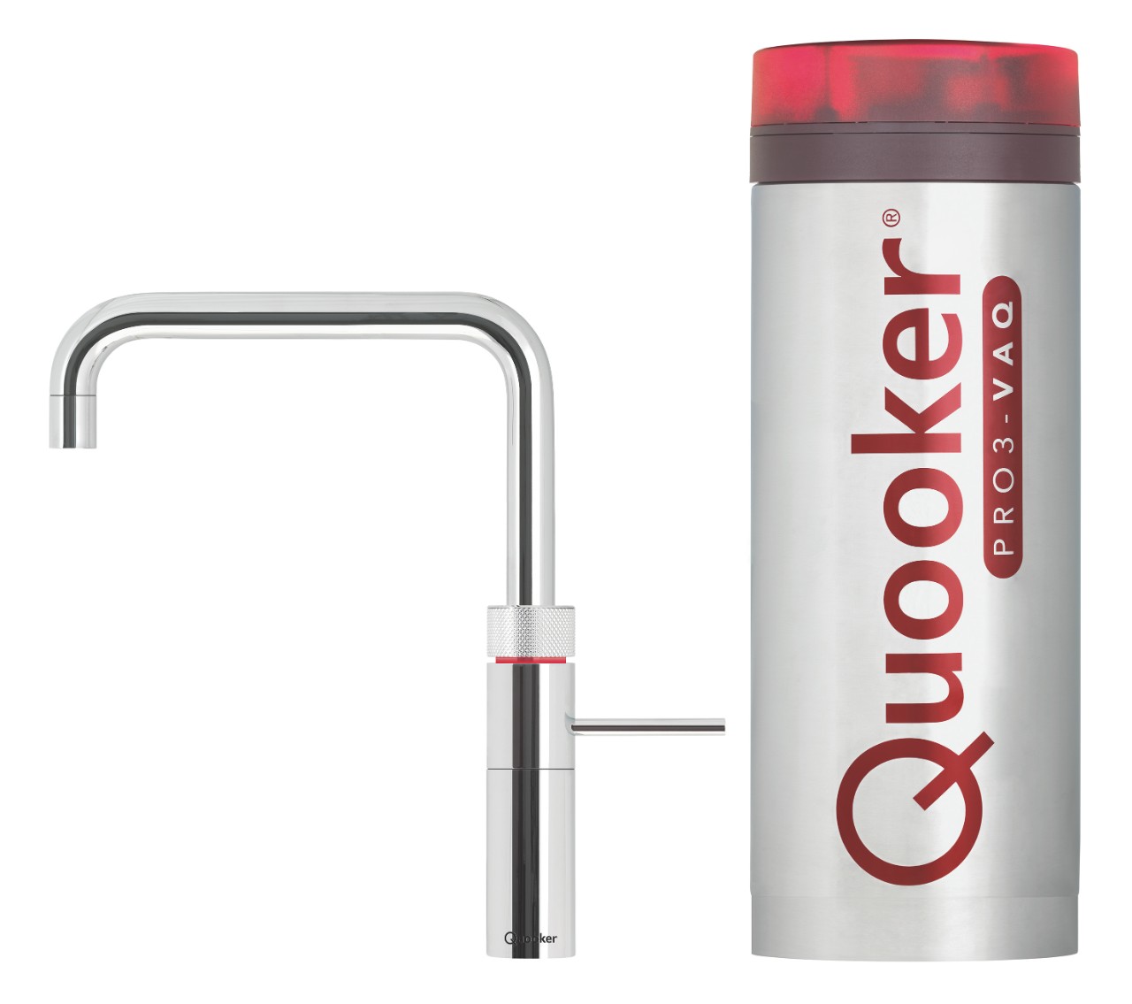 De Quooker kokendwaterkraan en bijbehorend reservoir