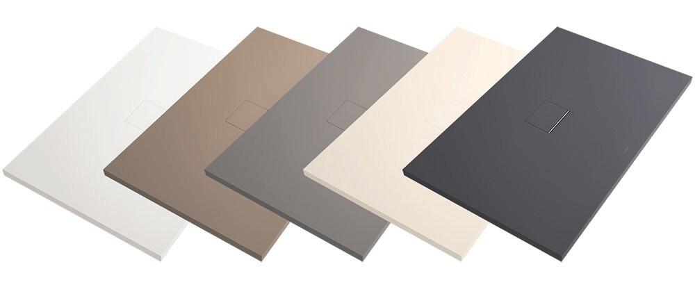Squaro Infinity douchevloeren zijn verkrijgbaar in stone white, bruin, grijs, crème en antraciet Squaro Infinity douchevloeren zijn verkrijgbaar in stone white, bruin, grijs, crème en antraciet