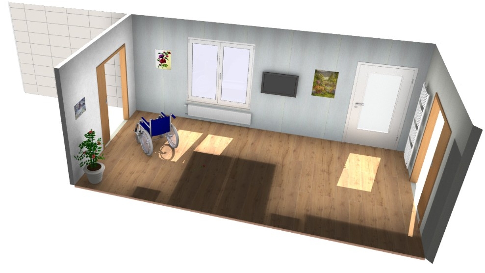 Hal en woonkamer mantelzorgwoning ineen, is geschikt voor onder andere senioren Hal en woonkamer mantelzorgwoning ineen, is geschikt voor onder andere senioren
