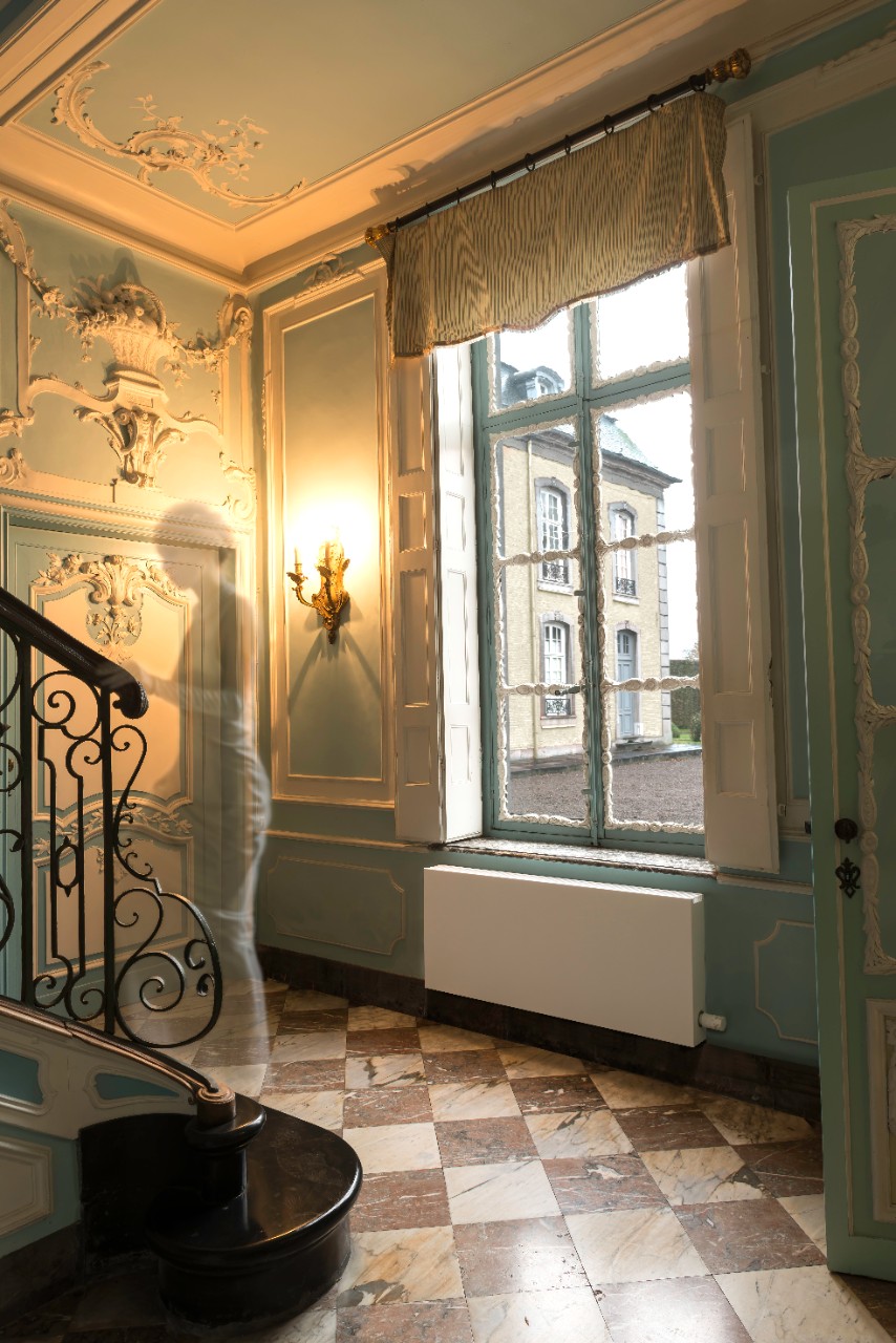 Jaga Strada in het trappenhuis van een landhuis Jaga Strada in het trappenhuis van een landhuis