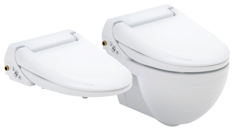 Douche-wc als opzetbril (links) of als compleet model (rechts) Douche-wc als opzetbril (links) of als compleet model (rechts)